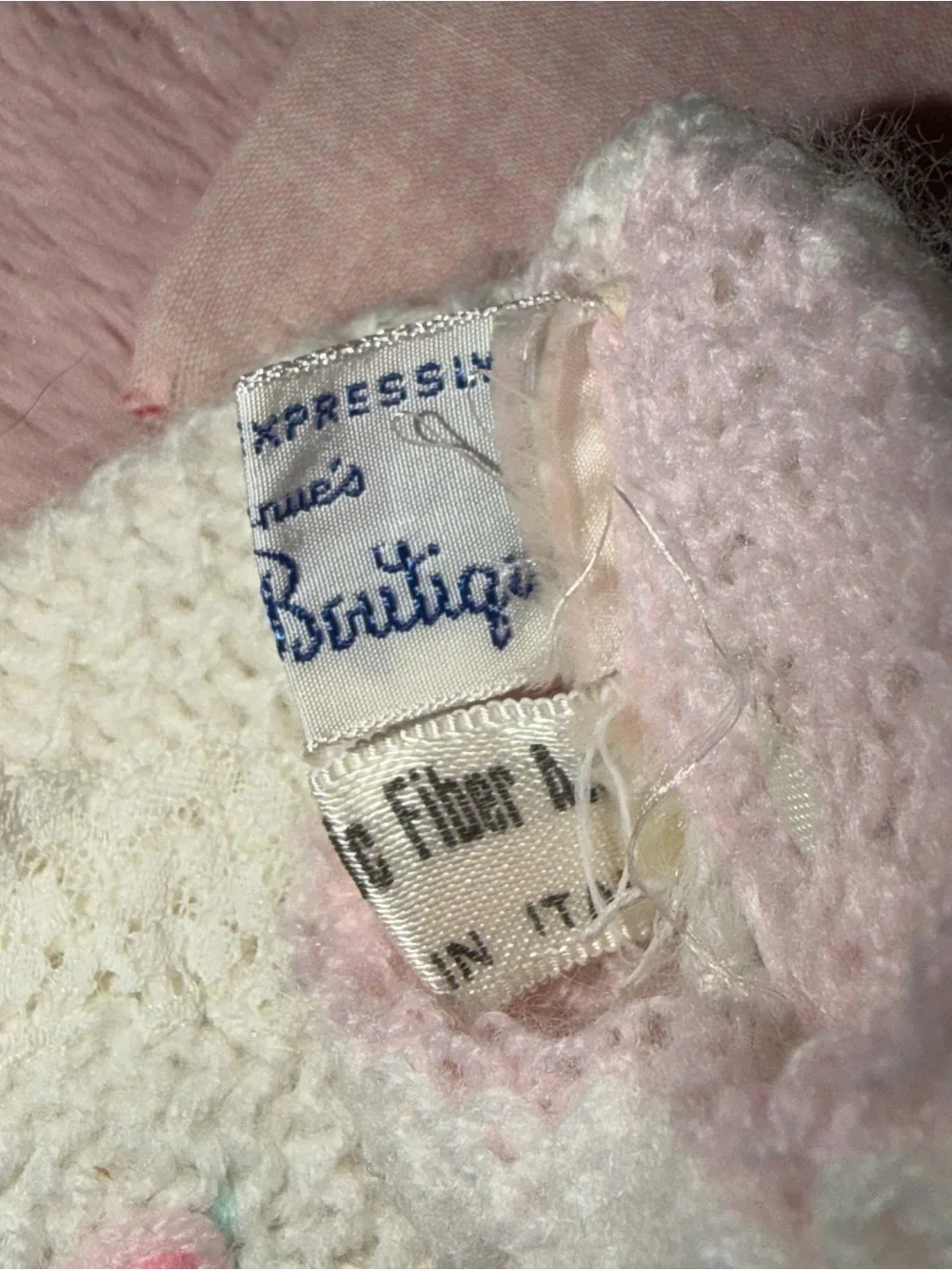 Vintage 1960s Saks Fifth Avenue Italian Baby Booties & Hand-Stitch Bunny Cloth